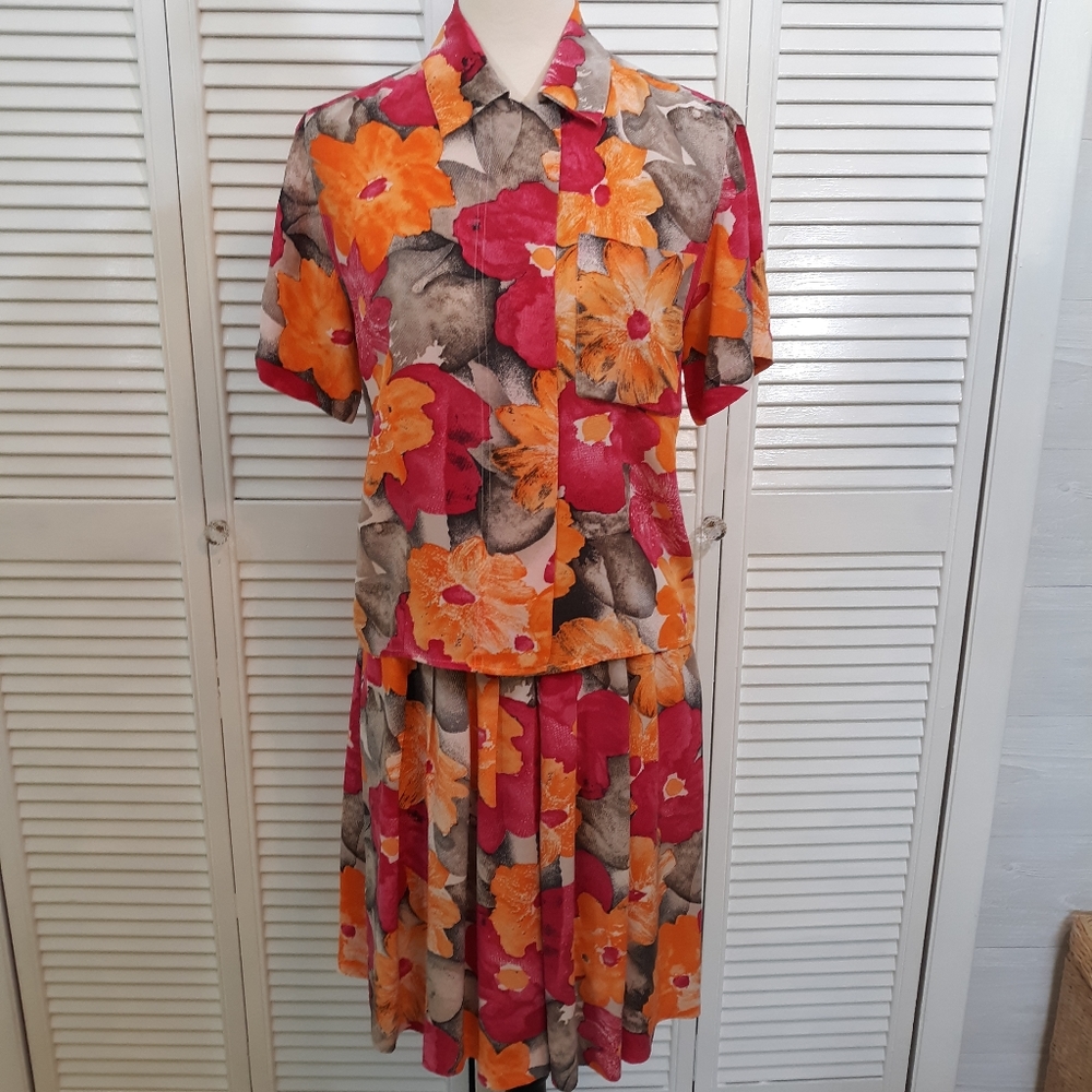 Jones NY vintage floral silk short set sz 4 8 *V